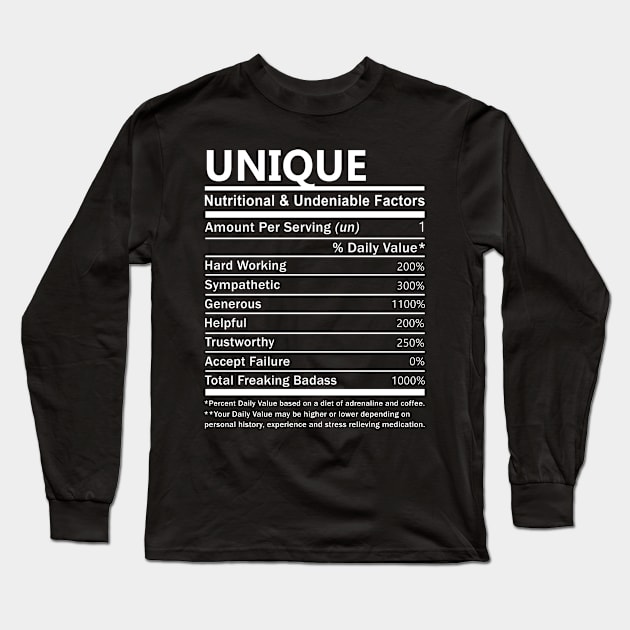 Unique Name T Shirt - Unique Nutritional and Undeniable Name Factors Gift Item Tee Long Sleeve T-Shirt by nikitak4um